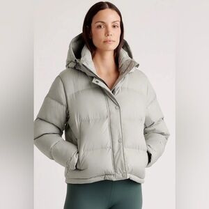 Quince Responsible Down Cropped Puffer Jacket in Seagrass Green